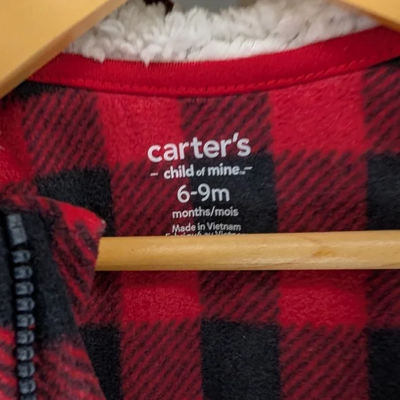❤️ 2 for 10 ❤️ Carter's Buffalo Check Red Black Fleece Romper - Picture 4 of 4